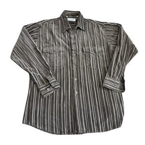 Vintage Y2K VERSANI Collection Brown Corduroy Stripe Button Down Shirt Men's M